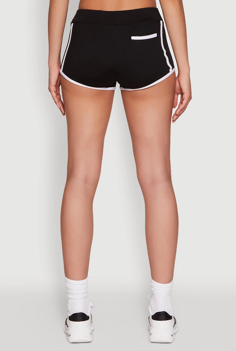 Womens Contrast Trim Dolphin Shorts, Black, Size L
