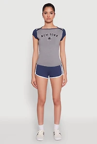 Womens Contrast Trim Dolphin Shorts, Blue, Size L