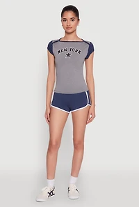 Womens Contrast Trim Dolphin Shorts, Blue, Size L