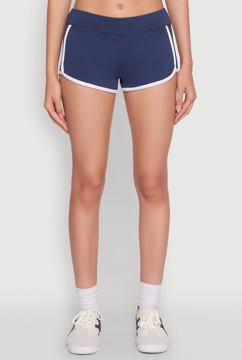 Womens Contrast Trim Dolphin Shorts, Blue, Size L