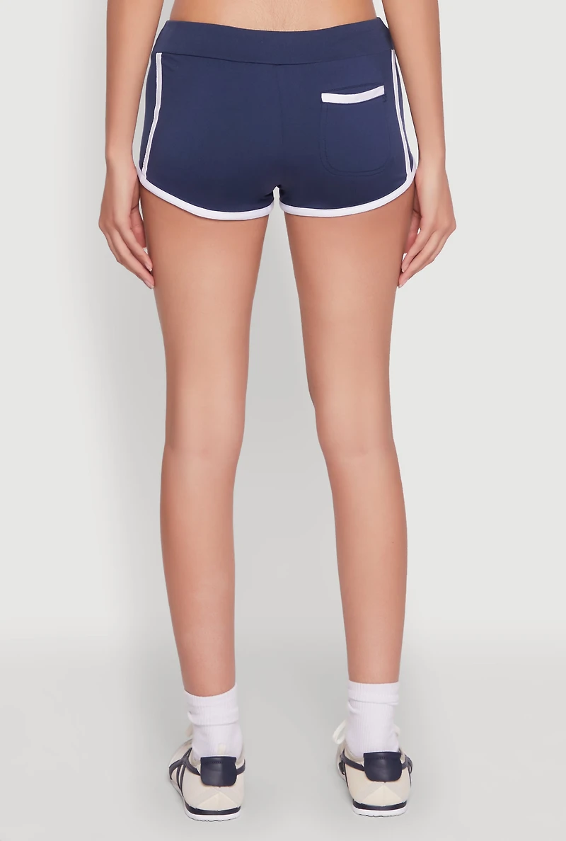 Womens Contrast Trim Dolphin Shorts, Blue, Size L