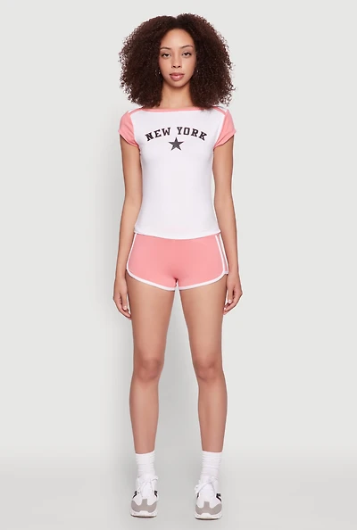 Womens Contrast Trim Dolphin Shorts, Pink, Size L