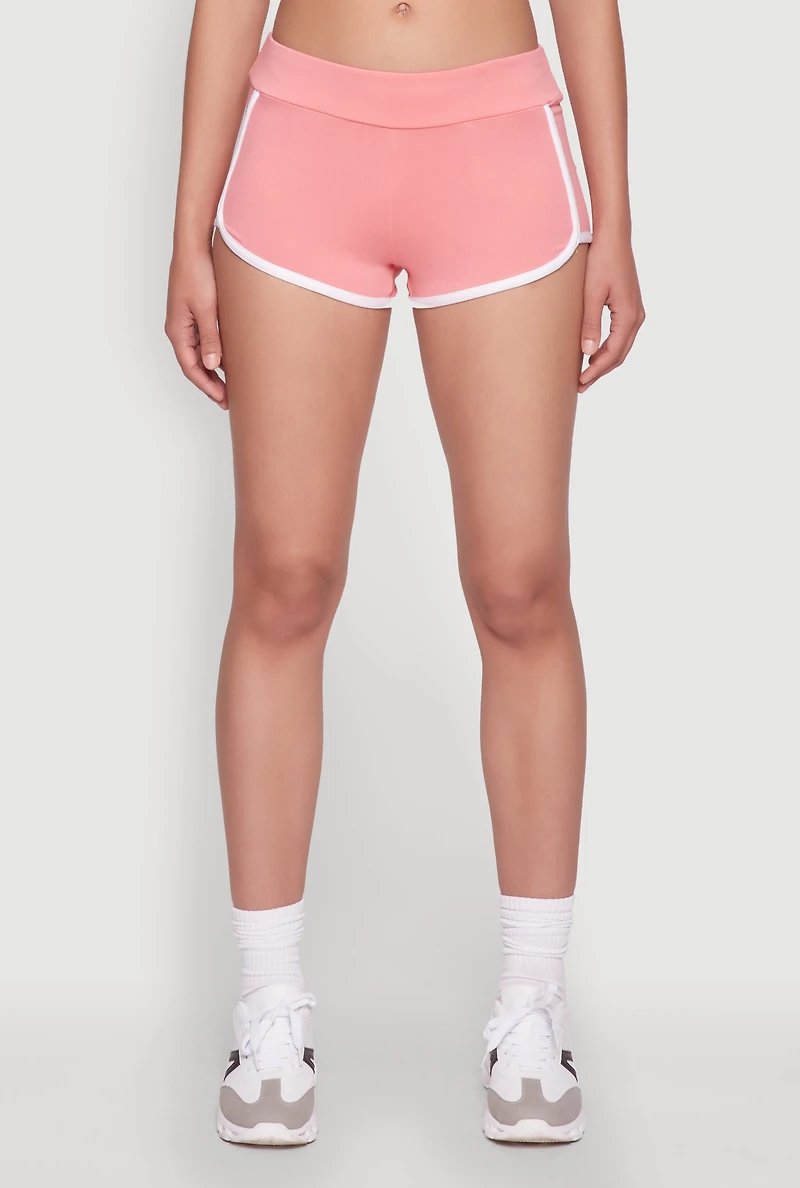Womens Contrast Trim Dolphin Shorts, Pink, Size L
