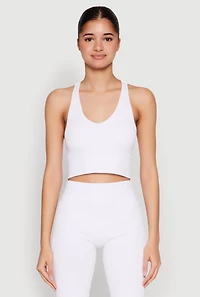 Womens Keyhole Back Cropped Tank Top, White, Size S-M