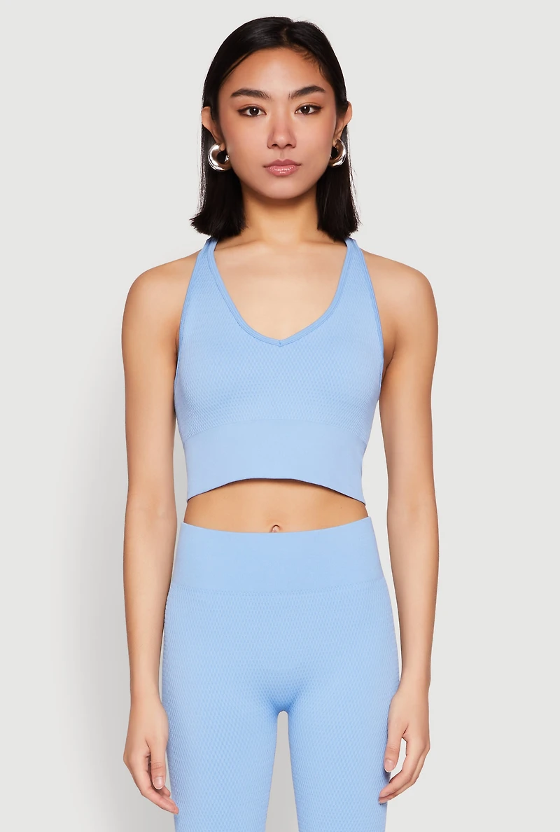 Womens Keyhole Back Cropped Tank Top, Blue, Size S-M