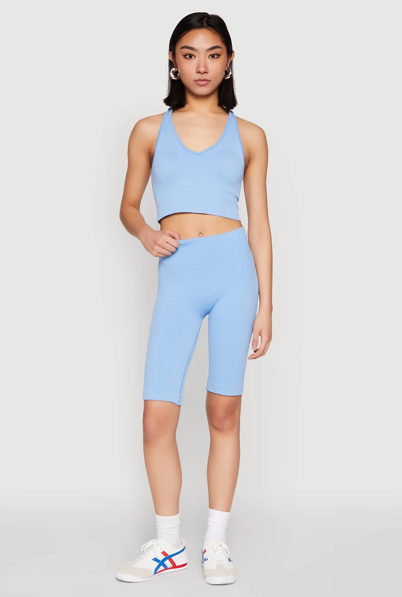 Womens Keyhole Back Cropped Tank Top, Blue, Size S-M