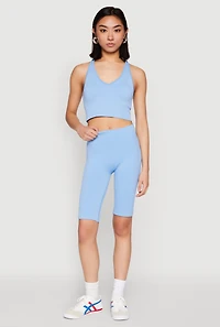 Womens Keyhole Back Cropped Tank Top, Blue, Size S-M