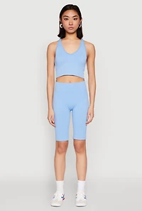 Womens Keyhole Back Cropped Tank Top, Blue, Size S-M