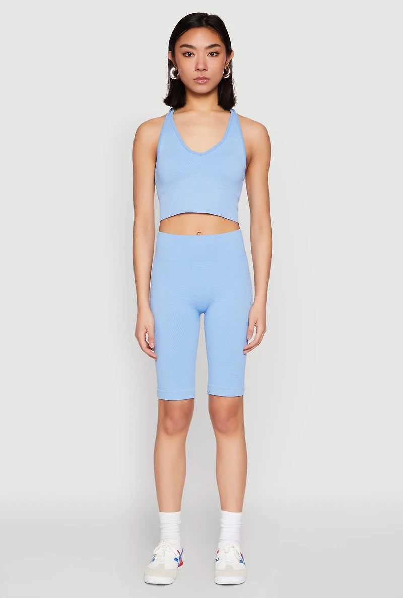 Womens Keyhole Back Cropped Tank Top, Blue, Size S-M