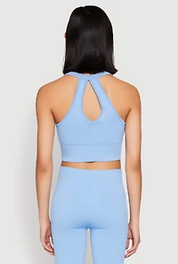 Womens Keyhole Back Cropped Tank Top, Blue, Size S-M