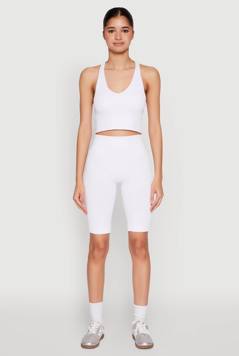 Womens Seamless Bermuda Bike Shorts, White, Size S-M