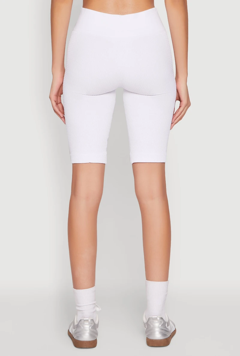 Womens Seamless Bermuda Bike Shorts, White, Size S-M