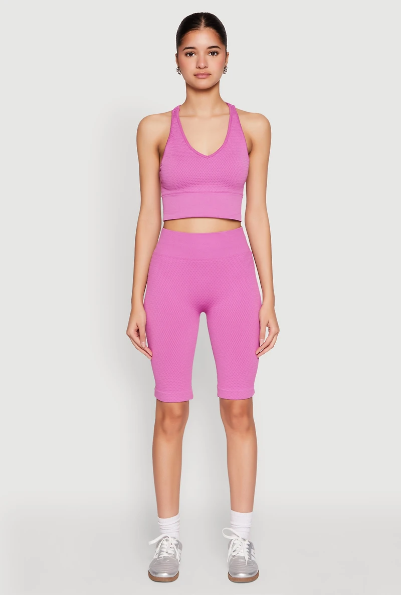 Womens Seamless Bermuda Bike Shorts, Purple, Size S-M