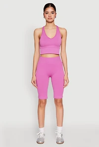 Womens Seamless Bermuda Bike Shorts, Purple, Size S-M