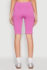 Womens Seamless Bermuda Bike Shorts, Purple, Size S-M