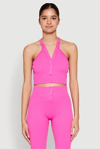 Sleeveless Racerback Henley Crop Top