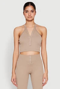 Sleeveless Racerback Henley Crop Top