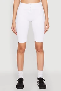 Womens Seamless Ribbed Button Detail Biker Shorts, White, Size L-XL