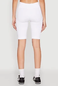 Womens Seamless Ribbed Button Detail Biker Shorts, White, Size L-XL