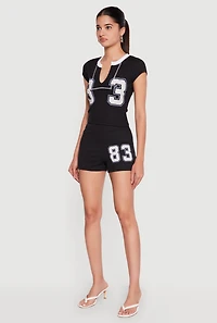Contrast Trim 83 Graphic Cap Sleeve Tee
