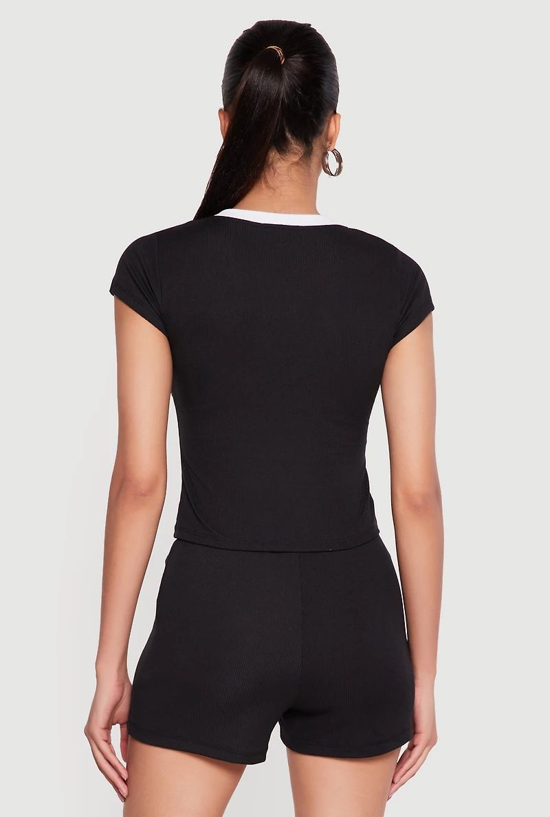 Contrast Trim 83 Graphic Cap Sleeve Tee