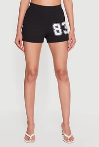 83 Graphic High Waisted Ribbed Knit Shorts