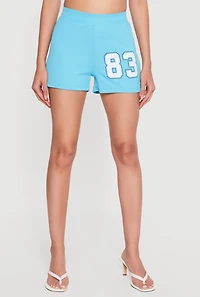 83 Graphic High Waisted Ribbed Knit Shorts