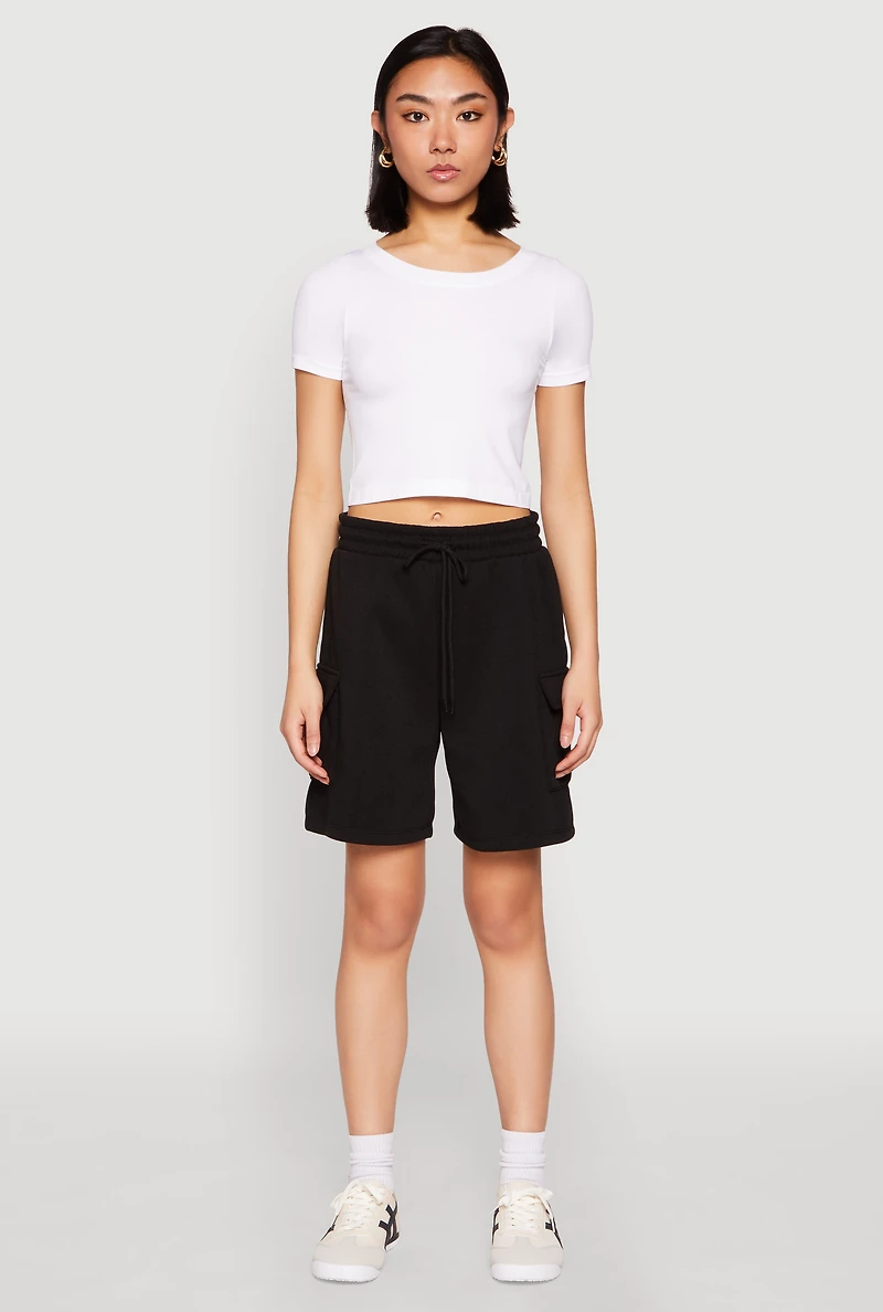 Womens Cargo Pocket Drawstring Sweatshorts,