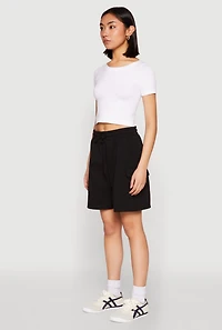 Womens Cargo Pocket Drawstring Sweatshorts, Black, Size M