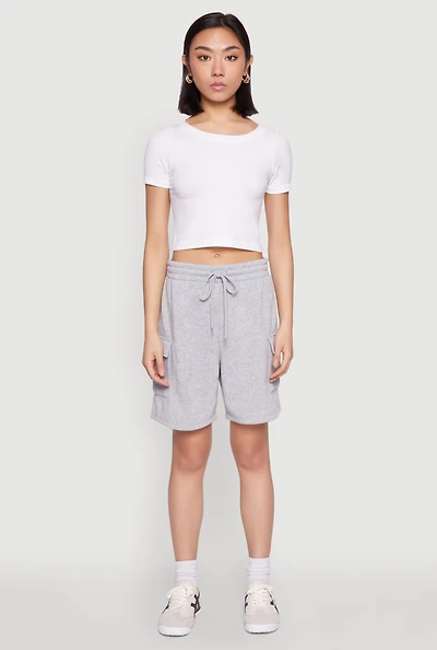 Womens Cargo Pocket Drawstring Sweatshorts, Grey, Size M