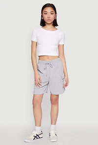Womens Cargo Pocket Drawstring Sweatshorts, Grey, Size M