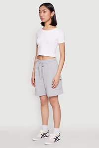 Womens Cargo Pocket Drawstring Sweatshorts, Grey, Size M