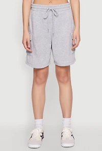 Womens Cargo Pocket Drawstring Sweatshorts, Grey, Size M