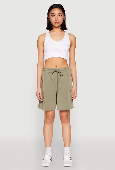 Womens Cargo Pocket Drawstring Sweatshorts, Green, Size M