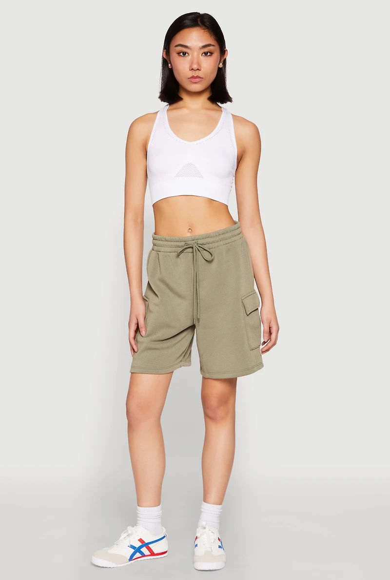 Womens Cargo Pocket Drawstring Sweatshorts, Green, Size M