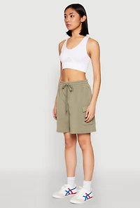 Womens Cargo Pocket Drawstring Sweatshorts, Green, Size M