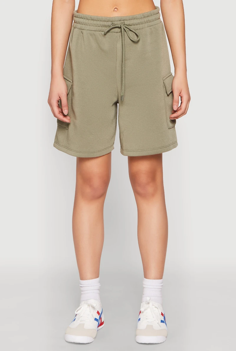 Womens Cargo Pocket Drawstring Sweatshorts, Green, Size M