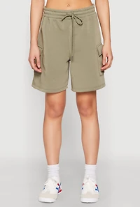 Womens Cargo Pocket Drawstring Sweatshorts, Green, Size M