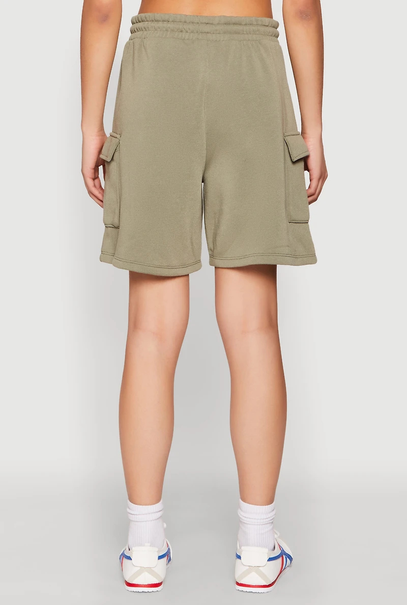 Womens Cargo Pocket Drawstring Sweatshorts, Green, Size M