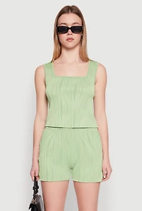 Plisse Knit Cropped Tank Top