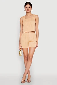 Womens Plisse Knit Cropped Tank Top,