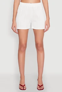 Womens Plisse Knit High Waisted Shorts, White, Size M