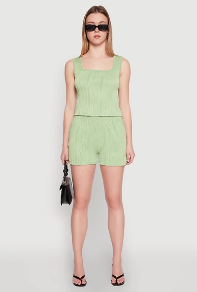 Womens Plisse Knit High Waisted Shorts,
