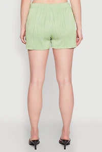 Womens Plisse Knit High Waisted Shorts, Green, Size S