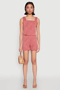 Womens Plisse Knit High Waisted Shorts, L