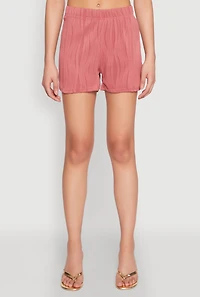Womens Plisse Knit High Waisted Shorts, Pink,