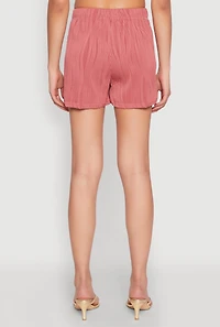 Womens Plisse Knit High Waisted Shorts, Pink,