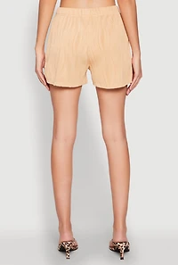 Womens Plisse Knit High Waisted Shorts, Khaki, Size XL