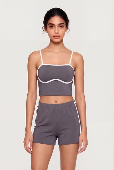 Contrast Trim Square Neckline Crop Top