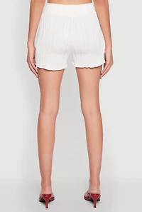 Womens Plisse High Waisted Shorts, White, Size XL